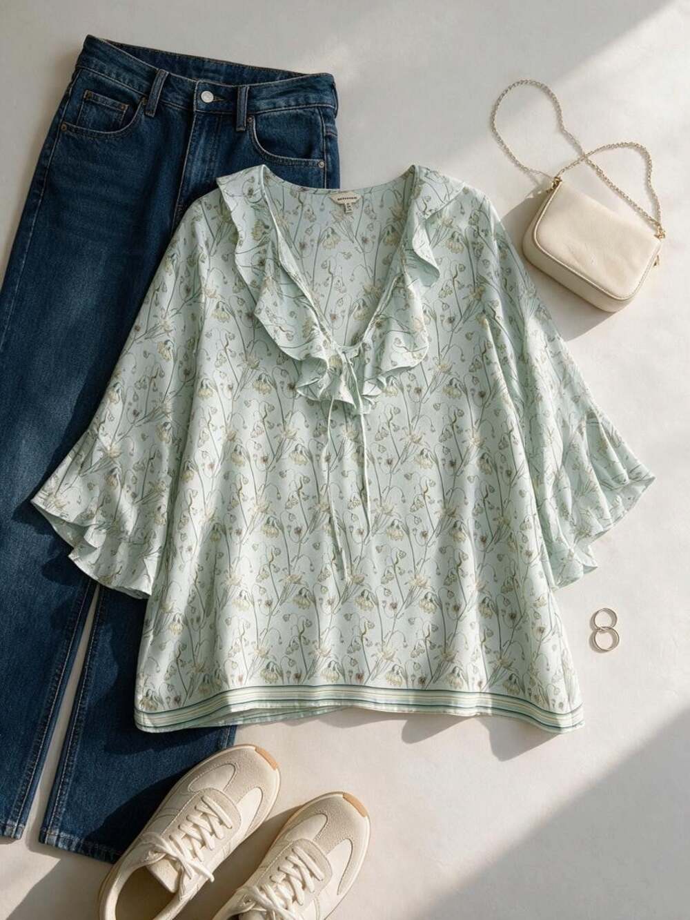 Max Studio Womens Size S Green Floral V-Neck Blouse Top Boho Peasant Cottage